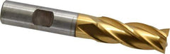 Cleveland - 17/32", 1-3/8" LOC, 1/2" Shank Diam, 3-3/8" OAL, 4 Flute, High Speed Steel Square End Mill - Single End, TiN Finish, Spiral Flute, 30° Helix, Centercutting, Right Hand Cut, Right Hand Flute, Series HG-4C - USA Tool & Supply
