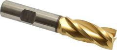 Cleveland - 19/32", 1-3/8" LOC, 1/2" Shank Diam, 3-3/8" OAL, 4 Flute, High Speed Steel Square End Mill - Single End, TiN Finish, Spiral Flute, 30° Helix, Centercutting, Right Hand Cut, Right Hand Flute, Series HG-4C - USA Tool & Supply