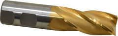 Cleveland - 1", 2" LOC, 1" Shank Diam, 4-1/2" OAL, 4 Flute, High Speed Steel Square End Mill - Single End, TiN Finish, Spiral Flute, 30° Helix, Centercutting, Right Hand Cut, Right Hand Flute, Series HG-4C - USA Tool & Supply