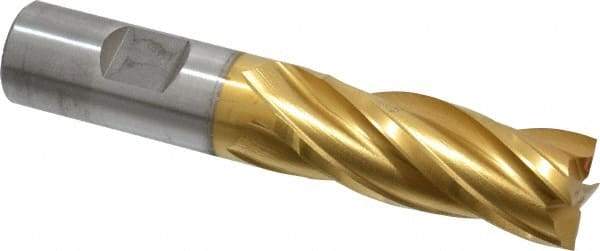 Cleveland - 25/32", 1-7/8" LOC, 3/4" Shank Diam, 4-1/8" OAL, 4 Flute, High Speed Steel Square End Mill - Single End, TiN Finish, Spiral Flute, 30° Helix, Centercutting, Right Hand Cut, Right Hand Flute, Series HG-4C - USA Tool & Supply