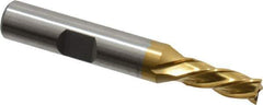 Cleveland - 1/4", 5/8" LOC, 3/8" Shank Diam, 2-7/16" OAL, 4 Flute, High Speed Steel Square End Mill - Single End, TiN Finish, Spiral Flute, 30° Helix, Left Hand Cut, Left Hand Flute, Series HG-4LL - USA Tool & Supply