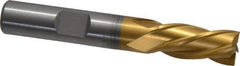 Cleveland - 3/8", 3/4" LOC, 3/8" Shank Diam, 2-1/2" OAL, 4 Flute, High Speed Steel Square End Mill - Single End, TiN Finish, Spiral Flute, 30° Helix, Left Hand Cut, Left Hand Flute, Series HG-4LL - USA Tool & Supply