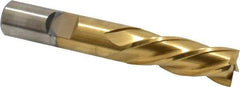 Cleveland - 1/2", 1-1/4" LOC, 1/2" Shank Diam, 3-1/4" OAL, 4 Flute, High Speed Steel Square End Mill - Single End, TiN Finish, Spiral Flute, 30° Helix, Left Hand Cut, Left Hand Flute, Series HG-4LL - USA Tool & Supply