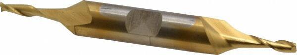 Cleveland - 1/8", 3/8" LOC, 3/8" Shank Diam, 3-1/16" OAL, 2 Flute, High Speed Steel Square End Mill - Double End, TiN Finish, Spiral Flute, 30° Helix, Centercutting, Right Hand Cut, Right Hand Flute, Series HD-2 - USA Tool & Supply