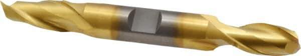 Cleveland - 7/16", 13/16" LOC, 1/2" Shank Diam, 4-1/8" OAL, 2 Flute, High Speed Steel Square End Mill - Double End, TiN Finish, Spiral Flute, 30° Helix, Centercutting, Right Hand Cut, Right Hand Flute, Series HD-2 - USA Tool & Supply