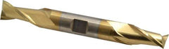 Cleveland - 1/2", 13/16" LOC, 1/2" Shank Diam, 4-1/8" OAL, 2 Flute, High Speed Steel Square End Mill - Double End, TiN Finish, Spiral Flute, 30° Helix, Centercutting, Right Hand Cut, Right Hand Flute, Series HD-2 - USA Tool & Supply