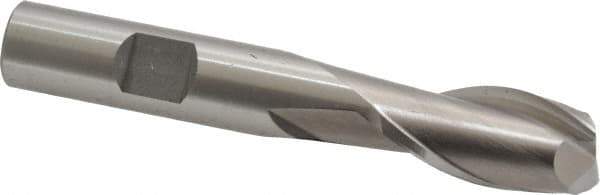 Cleveland - 9/16", 1-1/8" LOC, 1/2" Shank Diam, 3-3/8" OAL, 2 Flute, High Speed Steel Square End Mill - Single End, Uncoated, Spiral Flute, 30° Helix, Centercutting, Right Hand Cut, Right Hand Flute, Series HG-2 - USA Tool & Supply