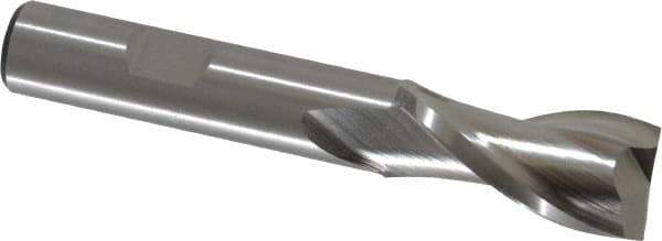Cleveland - 5/8", 1-1/8" LOC, 1/2" Shank Diam, 3-3/8" OAL, 2 Flute, High Speed Steel Square End Mill - Single End, Uncoated, Spiral Flute, 30° Helix, Centercutting, Right Hand Cut, Right Hand Flute, Series HG-2 - USA Tool & Supply