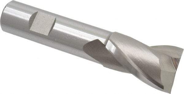 Cleveland - 1", 1-1/2" LOC, 3/4" Shank Diam, 4-1/8" OAL, 2 Flute, High Speed Steel Square End Mill - Single End, Uncoated, Spiral Flute, 30° Helix, Centercutting, Right Hand Cut, Right Hand Flute, Series HG-2 - USA Tool & Supply
