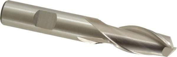 Cleveland - 17/32", 1-1/8" LOC, 1/2" Shank Diam, 3-3/8" OAL, 2 Flute, High Speed Steel Square End Mill - Single End, Uncoated, Spiral Flute, 30° Helix, Centercutting, Right Hand Cut, Right Hand Flute, Series HG-2 - USA Tool & Supply