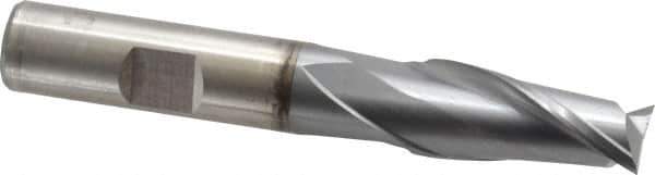 Cleveland - 17/32", 1-1/8" LOC, 1/2" Shank Diam, 3-3/8" OAL, 2 Flute, High Speed Steel Square End Mill - Single End, TiCN Finish, Spiral Flute, 30° Helix, Centercutting, Right Hand Cut, Right Hand Flute, Series HG-2 - USA Tool & Supply