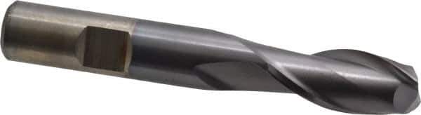 Cleveland - 33/64", 1-1/8" LOC, 1/2" Shank Diam, 3-3/8" OAL, 2 Flute, High Speed Steel Square End Mill - Single End, TiCN Finish, Spiral Flute, 30° Helix, Centercutting, Right Hand Cut, Right Hand Flute, Series HG-2 - USA Tool & Supply