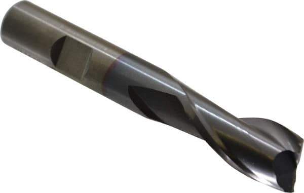 Cleveland - 37/64", 1-1/8" LOC, 1/2" Shank Diam, 3-3/8" OAL, 2 Flute, High Speed Steel Square End Mill - Single End, TiCN Finish, Spiral Flute, 30° Helix, Centercutting, Right Hand Cut, Right Hand Flute, Series HG-2 - USA Tool & Supply