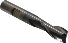 Cleveland - 37/64", 1-1/8" LOC, 1/2" Shank Diam, 3-3/8" OAL, 2 Flute, High Speed Steel Square End Mill - Single End, TiCN Finish, Spiral Flute, 30° Helix, Centercutting, Right Hand Cut, Right Hand Flute, Series HG-2 - USA Tool & Supply