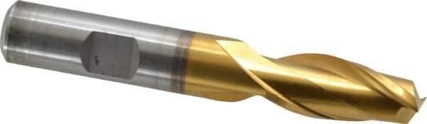 Cleveland - 1/2", 1" LOC, 1/2" Shank Diam, 3-1/4" OAL, 2 Flute, High Speed Steel Square End Mill - Single End, TiN Finish, Spiral Flute, 30° Helix, Centercutting, Right Hand Cut, Right Hand Flute, Series HG-2 - USA Tool & Supply