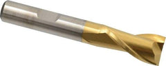 Cleveland - 1/2", 13/16" LOC, 3/8" Shank Diam, 2-11/16" OAL, 2 Flute, High Speed Steel Square End Mill - Single End, TiN Finish, Spiral Flute, 30° Helix, Centercutting, Right Hand Cut, Right Hand Flute, Series HG-2 - USA Tool & Supply