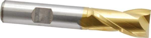 Cleveland - 5/8", 1-1/8" LOC, 1/2" Shank Diam, 3-3/8" OAL, 2 Flute, High Speed Steel Square End Mill - Single End, TiN Finish, Spiral Flute, 30° Helix, Centercutting, Right Hand Cut, Right Hand Flute, Series HG-2 - USA Tool & Supply
