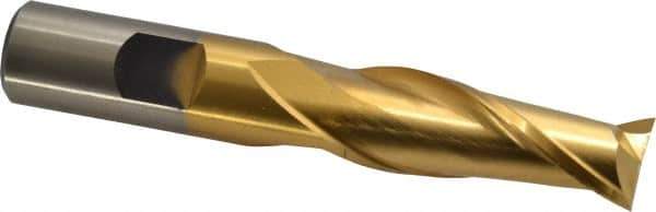Cleveland - 5/8", 1-5/16" LOC, 5/8" Shank Diam, 3-3/4" OAL, 2 Flute, High Speed Steel Square End Mill - Single End, TiN Finish, Spiral Flute, 30° Helix, Centercutting, Right Hand Cut, Right Hand Flute, Series HG-2 - USA Tool & Supply