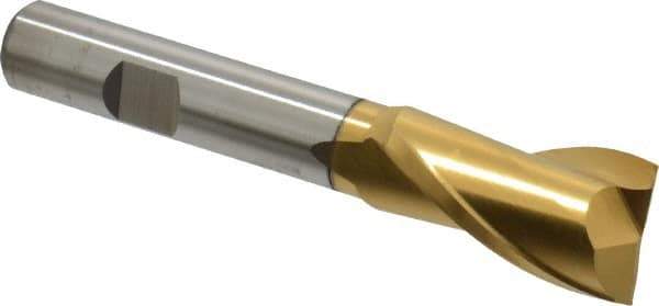 Cleveland - 3/4", 1-5/16" LOC, 1/2" Shank Diam, 3-5/8" OAL, 2 Flute, High Speed Steel Square End Mill - Single End, TiN Finish, Spiral Flute, 30° Helix, Centercutting, Right Hand Cut, Right Hand Flute, Series HG-2 - USA Tool & Supply