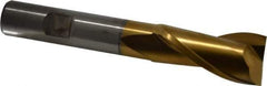 Cleveland - 11/16", 1-5/16" LOC, 1/2" Shank Diam, 3-5/8" OAL, 2 Flute, High Speed Steel Square End Mill - Single End, TiN Finish, Spiral Flute, 30° Helix, Centercutting, Right Hand Cut, Right Hand Flute, Series HG-2 - USA Tool & Supply