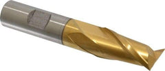 Cleveland - 11/16", 1-5/16" LOC, 5/8" Shank Diam, 3-3/4" OAL, 2 Flute, High Speed Steel Square End Mill - Single End, TiN Finish, Spiral Flute, 30° Helix, Centercutting, Right Hand Cut, Right Hand Flute, Series HG-2 - USA Tool & Supply
