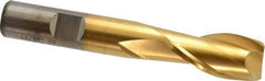Cleveland - 19/32", 1-1/8" LOC, 1/2" Shank Diam, 3-3/8" OAL, 2 Flute, High Speed Steel Square End Mill - Single End, TiN Finish, Spiral Flute, 30° Helix, Centercutting, Right Hand Cut, Right Hand Flute, Series HG-2 - USA Tool & Supply