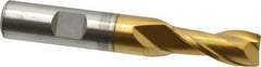 Cleveland - 29/64", 13/16" LOC, 1/2" Shank Diam, 3-1/4" OAL, 2 Flute, High Speed Steel Square End Mill - Single End, TiN Finish, Spiral Flute, 30° Helix, Centercutting, Right Hand Cut, Right Hand Flute, Series HG-2 - USA Tool & Supply