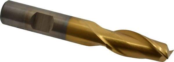 Cleveland - 33/64", 1-1/8" LOC, 1/2" Shank Diam, 3-3/8" OAL, 2 Flute, High Speed Steel Square End Mill - Single End, TiN Finish, Spiral Flute, 30° Helix, Centercutting, Right Hand Cut, Right Hand Flute, Series HG-2 - USA Tool & Supply