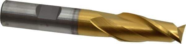 Cleveland - 35/64", 1-1/8" LOC, 1/2" Shank Diam, 3-3/8" OAL, 2 Flute, High Speed Steel Square End Mill - Single End, TiN Finish, Spiral Flute, 30° Helix, Centercutting, Right Hand Cut, Right Hand Flute, Series HG-2 - USA Tool & Supply
