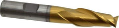 Cleveland - 35/64", 1-1/8" LOC, 1/2" Shank Diam, 3-3/8" OAL, 2 Flute, High Speed Steel Square End Mill - Single End, TiN Finish, Spiral Flute, 30° Helix, Centercutting, Right Hand Cut, Right Hand Flute, Series HG-2 - USA Tool & Supply