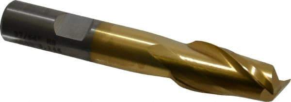 Cleveland - 37/64", 1-1/8" LOC, 1/2" Shank Diam, 3-3/8" OAL, 2 Flute, High Speed Steel Square End Mill - Single End, TiN Finish, Spiral Flute, 30° Helix, Centercutting, Right Hand Cut, Right Hand Flute, Series HG-2 - USA Tool & Supply