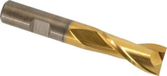 Cleveland - 39/64", 1-1/8" LOC, 1/2" Shank Diam, 3-3/8" OAL, 2 Flute, High Speed Steel Square End Mill - Single End, TiN Finish, Spiral Flute, 30° Helix, Centercutting, Right Hand Cut, Right Hand Flute, Series HG-2 - USA Tool & Supply