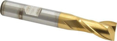 Cleveland - 7/16" Diam, 13/16" LOC, 2 Flute High Speed Steel Keyway End Mill - Spiral Flute, TiN Finish, 3/8" Shank Diam, 2-11/16" OAL, 30° Helix, Centercutting - USA Tool & Supply