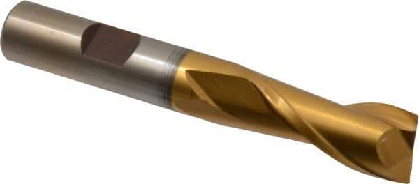Cleveland - 9/16" Diam, 1-1/4" LOC, 2 Flute High Speed Steel Keyway End Mill - Spiral Flute, TiN Finish, 1/2" Shank Diam, 3-3/8" OAL, 30° Helix, Centercutting - USA Tool & Supply