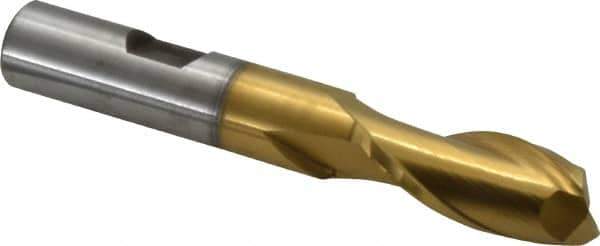 Cleveland - 17/32" Diam, 1-1/4" LOC, 2 Flute High Speed Steel Keyway End Mill - Spiral Flute, TiN Finish, 1/2" Shank Diam, 3-3/8" OAL, 30° Helix, Centercutting - USA Tool & Supply