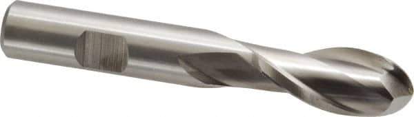 Cleveland - 9/16" Diam, 1-1/8" LOC, 2 Flute High Speed Steel Ball End Mill - Uncoated, Single End, 3-3/8" OAL, 1/2" Shank Diam, Spiral Flute - USA Tool & Supply