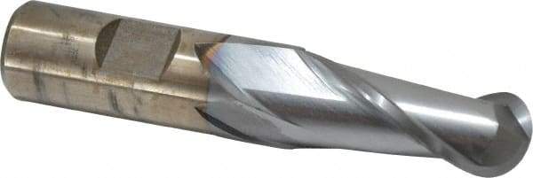 Cleveland - 3/4" Diam, 1-5/8" LOC, 2 Flute High Speed Steel Ball End Mill - TiCN Finish, Single End, 3-7/8" OAL, 3/4" Shank Diam, Spiral Flute - USA Tool & Supply