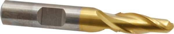 Cleveland - 5/16" Diam, 3/4" LOC, 2 Flute High Speed Steel Ball End Mill - TiN Finish, Single End, 2-1/2" OAL, 3/8" Shank Diam, Spiral Flute - USA Tool & Supply