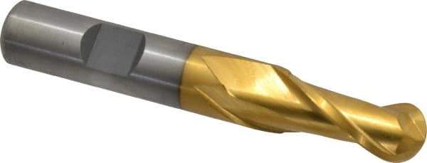 Cleveland - 1/2" Diam, 1" LOC, 2 Flute High Speed Steel Ball End Mill - TiN Finish, Single End, 3-1/4" OAL, 1/2" Shank Diam, Spiral Flute - USA Tool & Supply