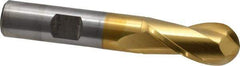Cleveland - 9/16" Diam, 1-1/8" LOC, 2 Flute High Speed Steel Ball End Mill - TiN Finish, Single End, 3-3/8" OAL, 1/2" Shank Diam, Spiral Flute - USA Tool & Supply