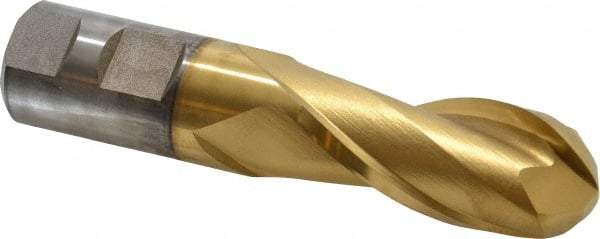 Cleveland - 1" Diam, 2-1/4" LOC, 2 Flute High Speed Steel Ball End Mill - TiN Finish, Single End, 4-1/2" OAL, 1" Shank Diam, Spiral Flute - USA Tool & Supply