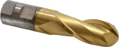 Cleveland - 1" Diam, 2-1/4" LOC, 2 Flute High Speed Steel Ball End Mill - TiN Finish, Single End, 4-1/2" OAL, 1" Shank Diam, Spiral Flute - USA Tool & Supply