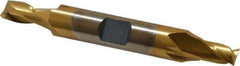 Cleveland - 1/4", 3/8" LOC, 3/8" Shank Diam, 2-7/8" OAL, 2 Flute, High Speed Steel Square End Mill - Double End, TiN Finish, Spiral Flute, 30° Helix, Centercutting, Right Hand Cut, Right Hand Flute, Series HD-2 - USA Tool & Supply