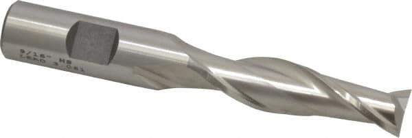 Cleveland - 9/16", 2" LOC, 5/8" Shank Diam, 4-1/8" OAL, 2 Flute, High Speed Steel Square End Mill - Single End, Uncoated, Spiral Flute, 30° Helix, Centercutting, Right Hand Cut, Right Hand Flute, Series HG-2 - USA Tool & Supply