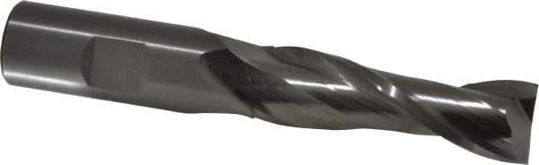 Cleveland - 11/16", 2-1/4" LOC, 3/4" Shank Diam, 4-1/2" OAL, 2 Flute, High Speed Steel Square End Mill - Single End, Uncoated, Spiral Flute, 30° Helix, Centercutting, Right Hand Cut, Right Hand Flute, Series HG-2 - USA Tool & Supply