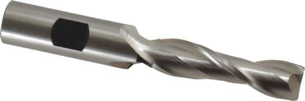 Cleveland - 17/32", 2" LOC, 5/8" Shank Diam, 4-5/8" OAL, 2 Flute, High Speed Steel Square End Mill - Single End, Uncoated, Spiral Flute, 30° Helix, Centercutting, Right Hand Cut, Right Hand Flute, Series HG-2 - USA Tool & Supply