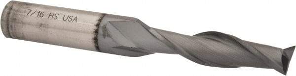 Cleveland - 7/16", 1-3/4" LOC, 1/2" Shank Diam, 3-1/4" OAL, 2 Flute, High Speed Steel Square End Mill - Single End, TiCN Finish, Spiral Flute, 30° Helix, Centercutting, Right Hand Cut, Right Hand Flute, Series HG-2 - USA Tool & Supply