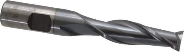 Cleveland - 9/16", 2" LOC, 5/8" Shank Diam, 4-1/8" OAL, 2 Flute, High Speed Steel Square End Mill - Single End, TiCN Finish, Spiral Flute, 30° Helix, Centercutting, Right Hand Cut, Right Hand Flute, Series HG-2 - USA Tool & Supply