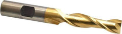 Cleveland - 7/16", 1-3/4" LOC, 1/2" Shank Diam, 3-1/4" OAL, 2 Flute, High Speed Steel Square End Mill - Single End, TiN Finish, Spiral Flute, 30° Helix, Centercutting, Right Hand Cut, Right Hand Flute, Series HG-2 - USA Tool & Supply