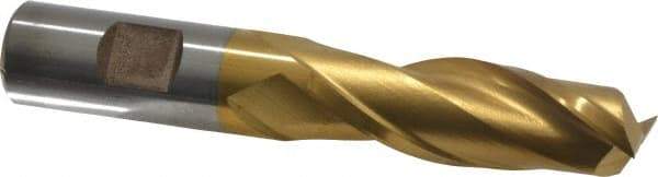 Cleveland - 3/4", 2-1/4" LOC, 3/4" Shank Diam, 5-1/4" OAL, 2 Flute, High Speed Steel Square End Mill - Single End, TiN Finish, Spiral Flute, 30° Helix, Centercutting, Right Hand Cut, Right Hand Flute, Series HG-2 - USA Tool & Supply